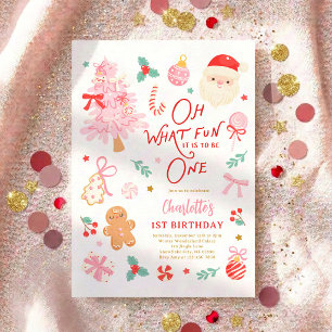 Oh What Fun To Be One Cute Christmas 1st Birthday Invitation