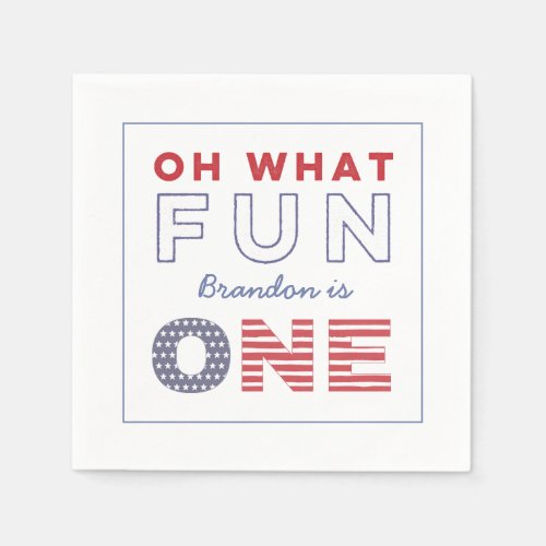 Oh What Fun To Be One Red White Blue 1st Birthday Napkins