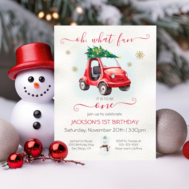 oh what fun to be one toy car christmas birthday invitation (Creator Uploaded)