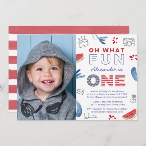 Oh What Fun To Be One Virtual 1st Birthday Party Invitation