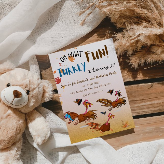 Oh What Fun! Turkey 2nd Birthday Party Invitation (Creator Uploaded)