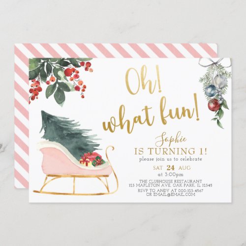 Oh What Fun Turning One Christmas First Birthday Invitation