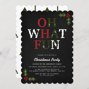 OH WHAT FUN Typography & Christmas Trees Party Invitation