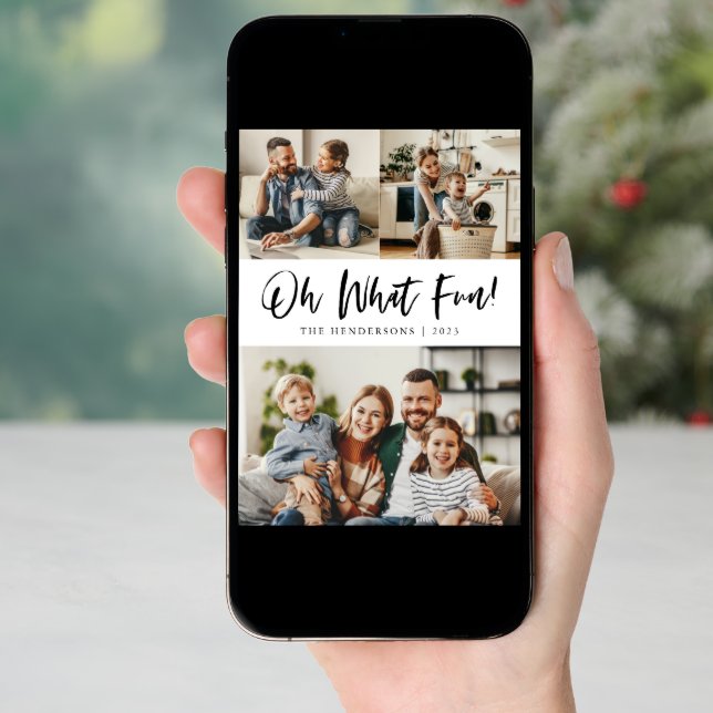 Oh What Fun Typography Script Christmas Photo Holiday Card (Front Digital)