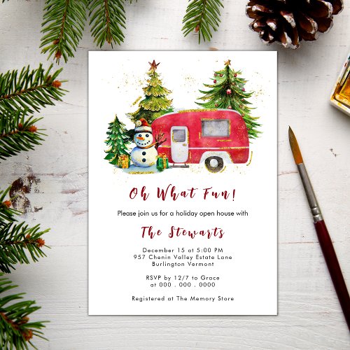 Oh What Fun Vintage Christmas Camper Holiday Party Invitation