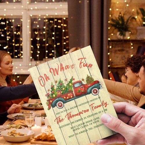 Oh What Fun Vintage Red Truck Christmas Tree Party Invitation