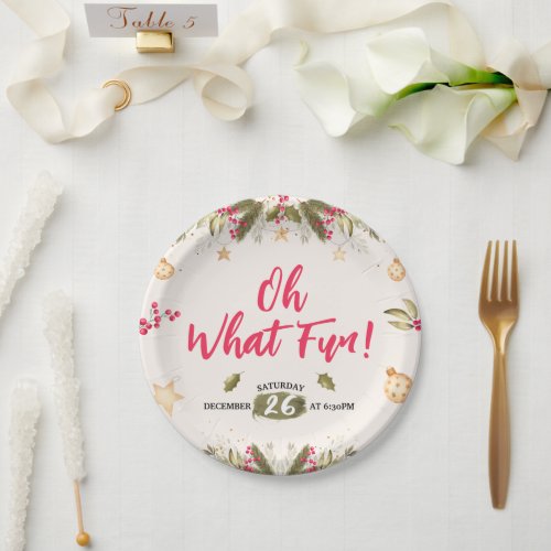 Oh What Fun watercolor and nature Christmas Party Paper Plates