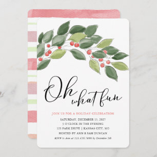 Oh What Fun Watercolor Christmas Foliage Christmas Invitation