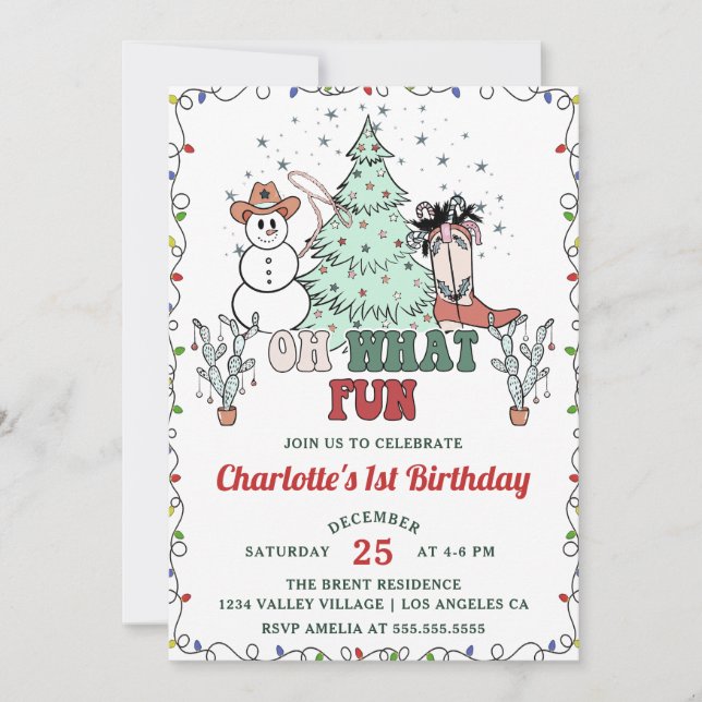Oh What Fun Western Cowboy Christmas Birthday  Invitation (Front)