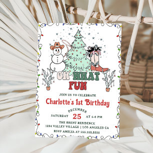 Oh What Fun Western Cowboy Christmas Birthday  Invitation
