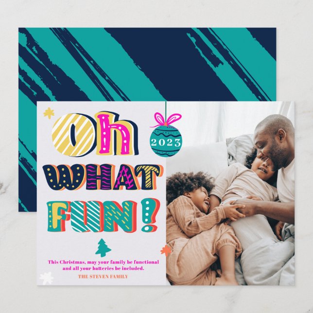 Oh what fun whimsical letters photo Christmas Holiday Card (Front/Back)