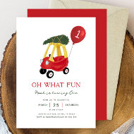 Oh What Fun Winter Car 1st Birthday Invitation