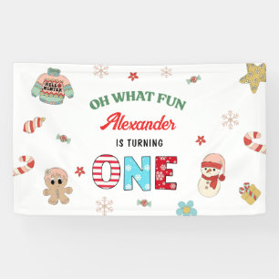 Oh What Fun Winter Christmas 1st Birthday Banner