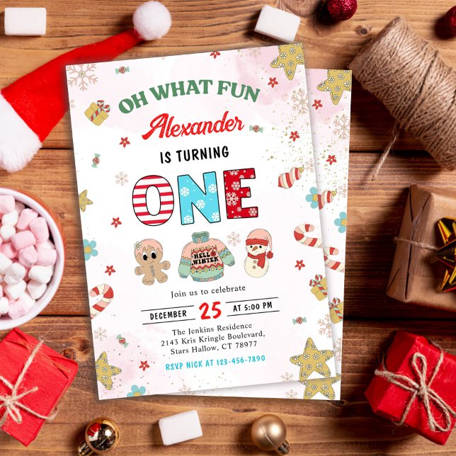 Oh What Fun Winter Christmas 1st Birthday Invitation (Creator Uploaded)