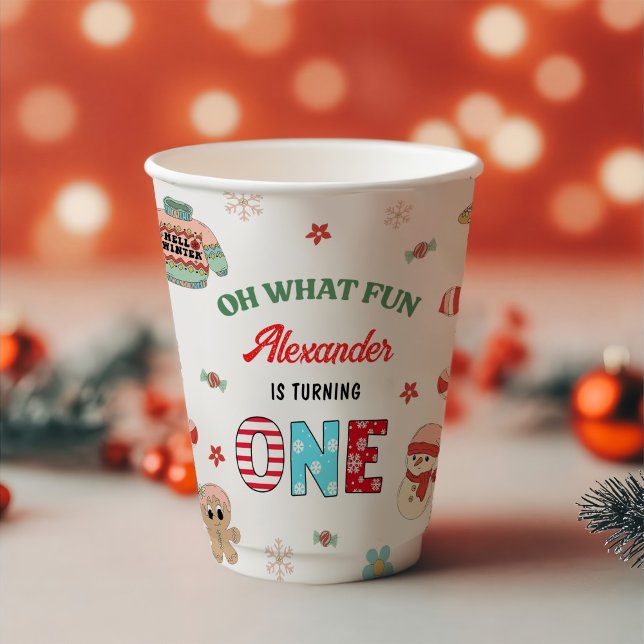 Oh What Fun Winter Christmas 1st Birthday Paper Cups (Creator Uploaded)