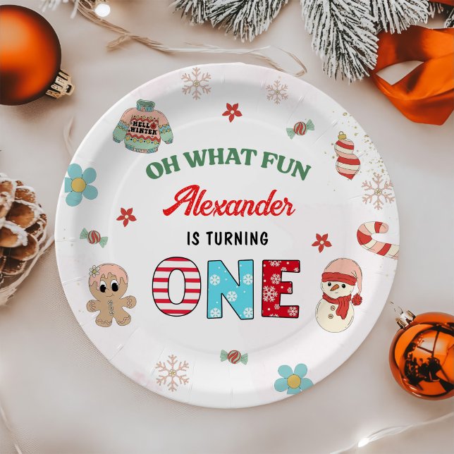 Oh What Fun Winter Christmas 1st Birthday Paper Plates (Creator Uploaded)