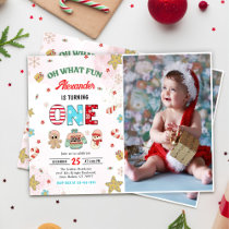 Oh What Fun Winter Christmas 1st Birthday Photo Invitation