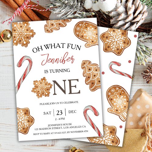 Oh What Fun  Winter Christmas Cookie 1st Birthday Invitation