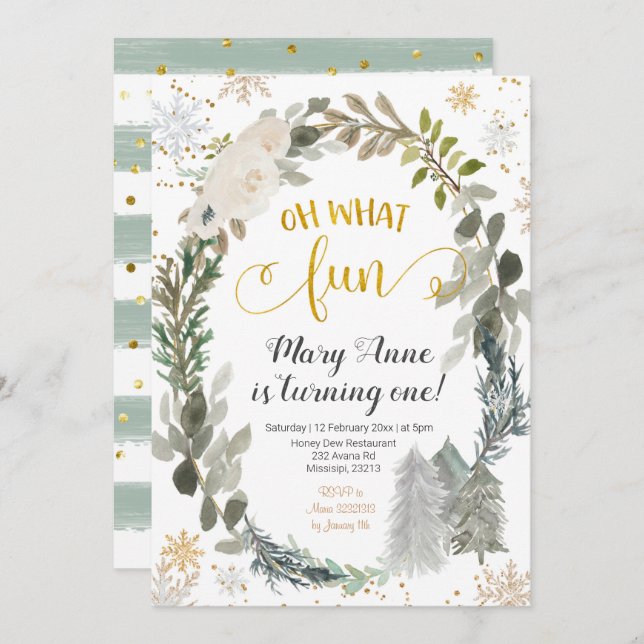 Oh What Fun Winter Forest Birthday Invitation (Front/Back)