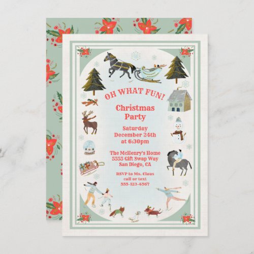 Oh what fun Winter Village scene Christmas Party I Invitation