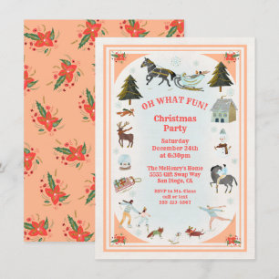 Oh what fun Winter Village scene Christmas Party I Invitation