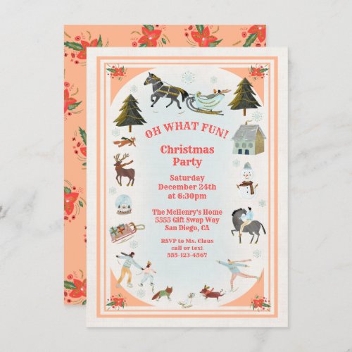 Oh what fun Winter Village scene Christmas Party I Invitation