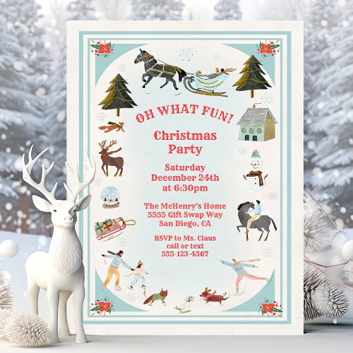 Oh what fun Winter Village scene Christmas Party Invitation