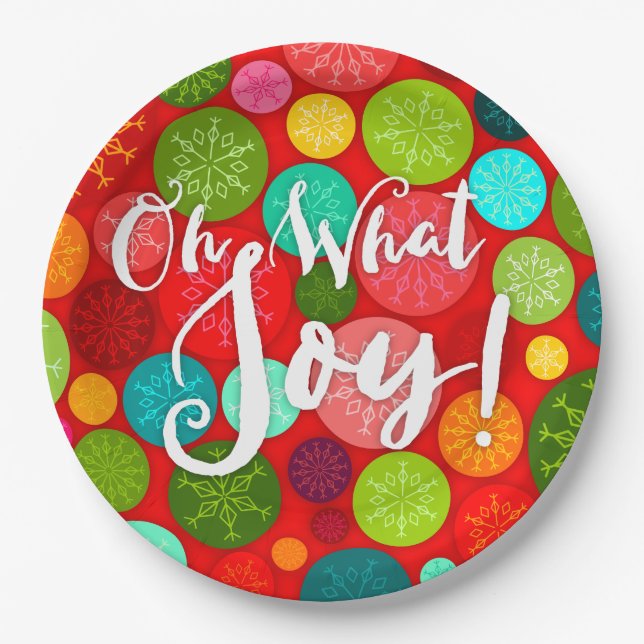 Oh What Joy! Colorful Holiday Paper Plates (Front)