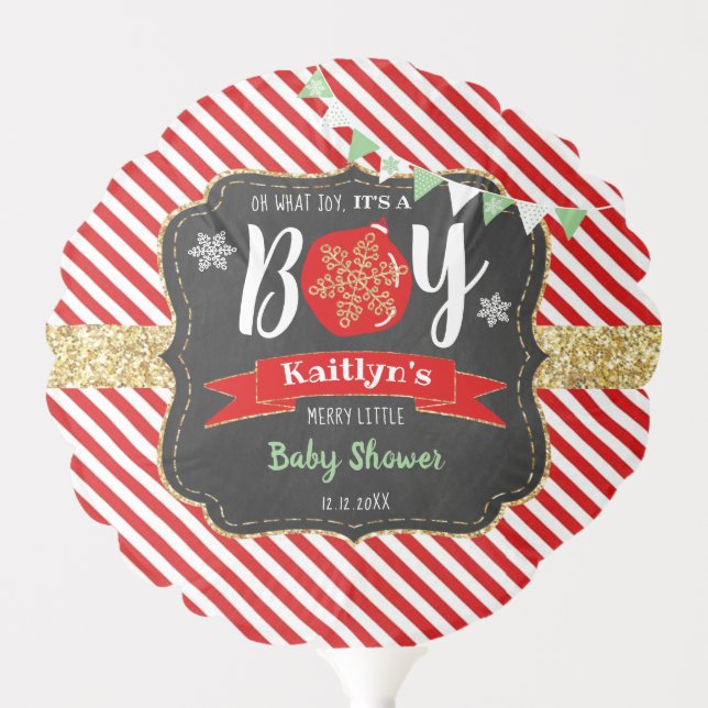 "Oh What Joy, It's A Boy!" Christmas Baby Shower Balloon (Front)