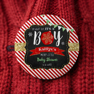 "Oh What Joy, It's A Boy!" Christmas Baby Shower Button