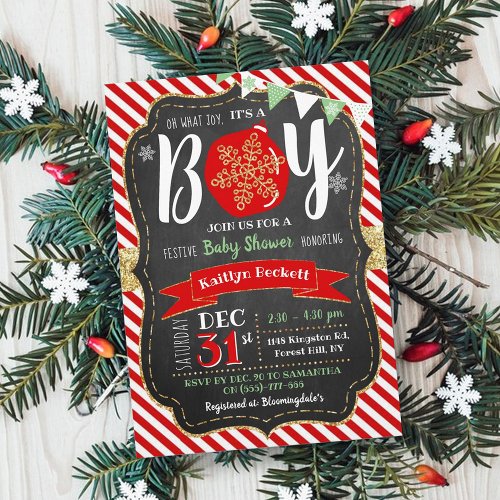Oh What Joy Its A Boy Christmas Baby Shower Invitation