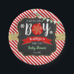 "Oh What Joy, It's A Boy!" Christmas Baby Shower Paper Plates<br><div class="desc">Celebrate in style with these trendy baby shower paper plates. The design is easy to personalize with your own wording and your family and friends will be thrilled when they see these fabulous party plates.</div>