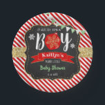 "Oh What Joy, It's A Boy!" Christmas Baby Shower Paper Plates<br><div class="desc">Celebrate in style with these trendy baby shower paper plates. The design is easy to personalize with your own wording and your family and friends will be thrilled when they see these fabulous party plates.</div>