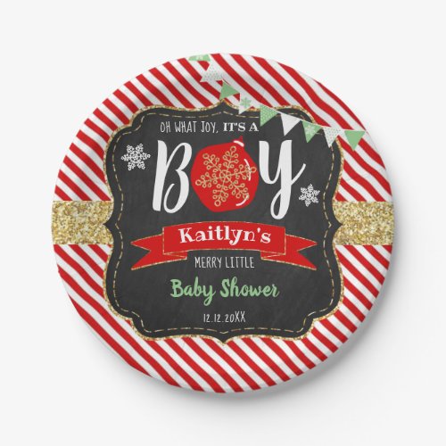 Oh What Joy Its A Boy Christmas Baby Shower Paper Plates