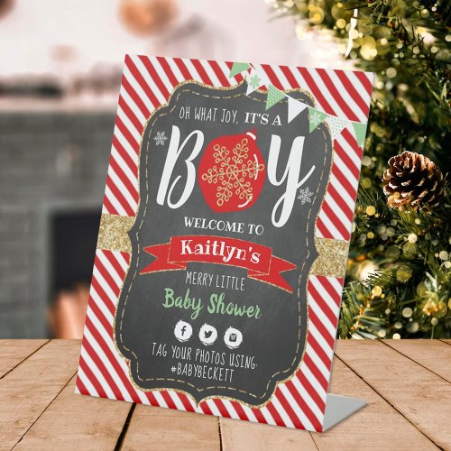 Oh What Joy Its A Boy Christmas Baby Shower Pedestal Sign