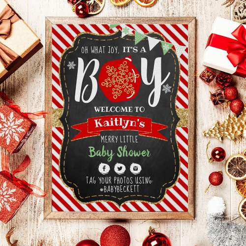 Oh What Joy Its A Boy Christmas Baby Shower Poster