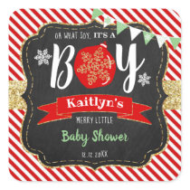 "Oh What Joy, It's A Boy!" Christmas Baby Shower Square Sticker