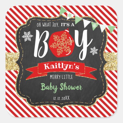 Oh What Joy Its A Boy Christmas Baby Shower Square Sticker