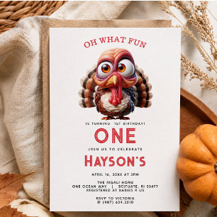 Oh what's fun Caricatures  Turkey 1st Birthday Invitation