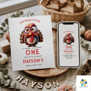 Oh what's fun Caricatures  Turkey 1st Birthday Invitation