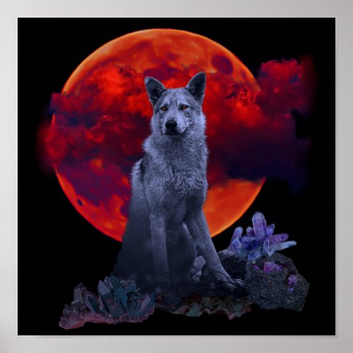 Oh Wolf Moon  Goth Wolf Poster