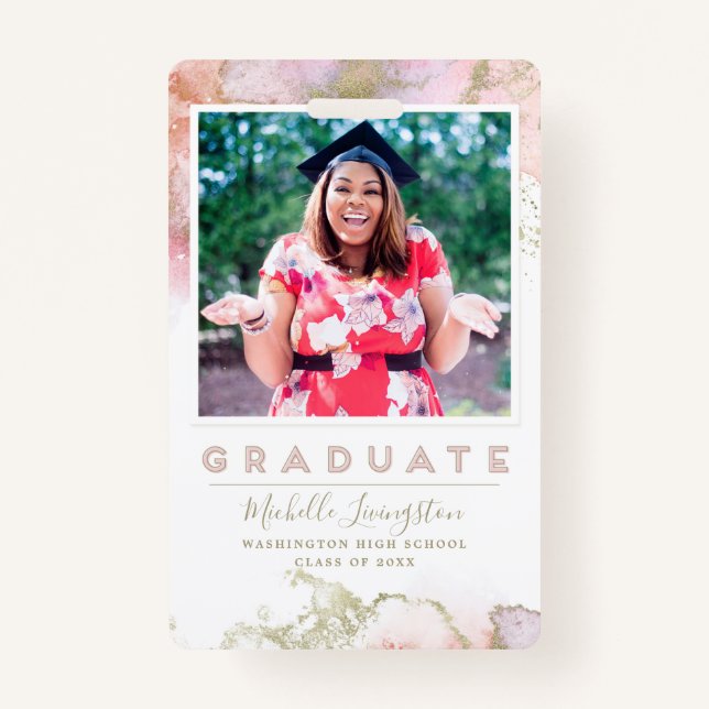 Oh Yes I Did! Pink and Gold Graduation Photo Badge (Front)