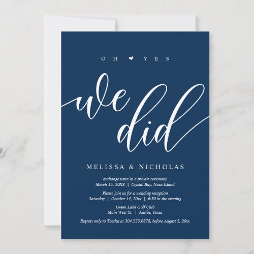 Oh Yes We did Black Wedding Elopement Party Inv Invitation