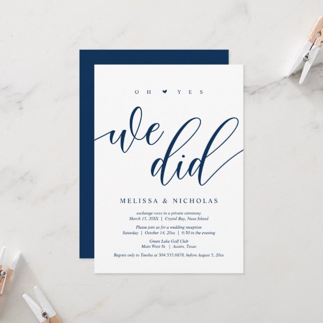 Oh Yes, We did, Black, Wedding Elopement Party Invitation (Front/Back In Situ)