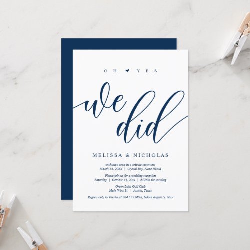 Oh Yes We did Black Wedding Elopement Party Invitation