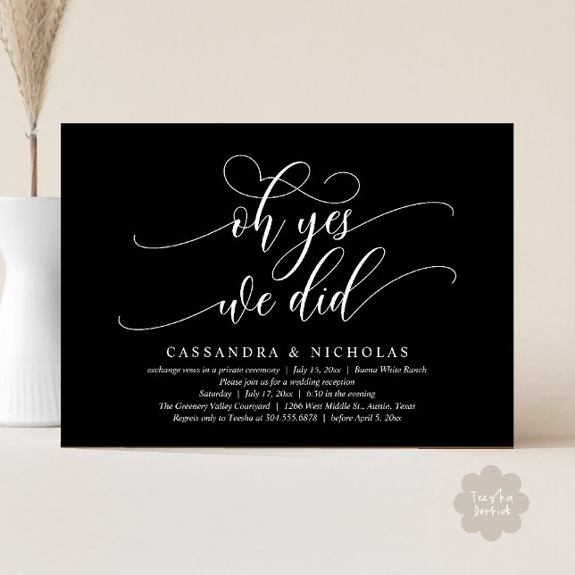Oh Yes, We Did, Modern Romantic Wedding Reception Invitation (Oh Yes, We Did, Modern Romantic Modern Wedding Reception Invitation Card PDF Classy Black White)