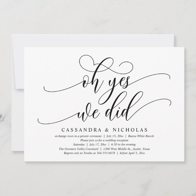 Oh Yes, We Did, Modern Romantic Wedding Reception Invitation (Front)