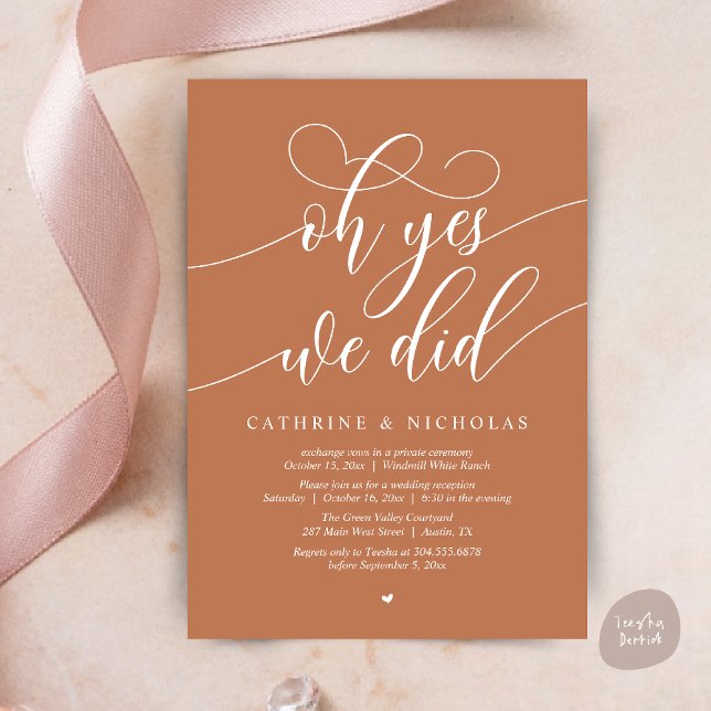Oh Yes, We Did, Modern Script Wedding Reception Invitation (Oh Yes, We Did, Modern Script Wedding Reception Invitation Card PDF Copper Brown)