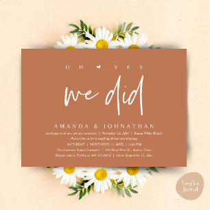 Oh Yes, We Did, Modern Wedding Elopement Dinner Invitation
