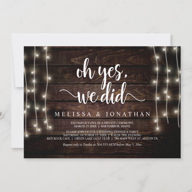 Oh yes, we did, Rustic Wedding Elopement Invitatio Invitation (Front)